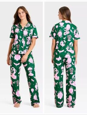 WICKED Katie Kime Green and Pink Graphic Print Matching Pajama Set size Small